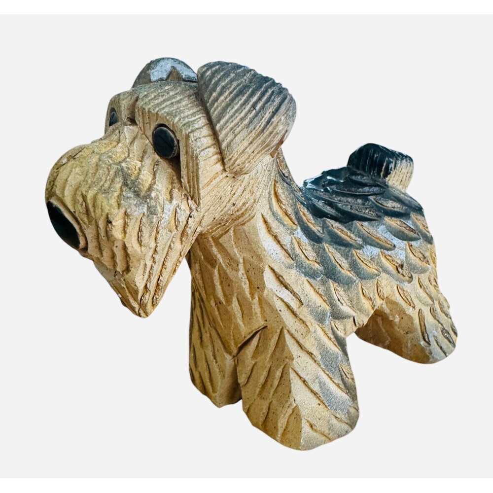 WELSH TERRIER Hand Carved Dog Figurine Made In Brazil 4.5" x 5"